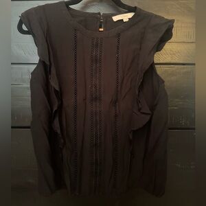 LOFT Black Sleeveless Ruffle Blouse